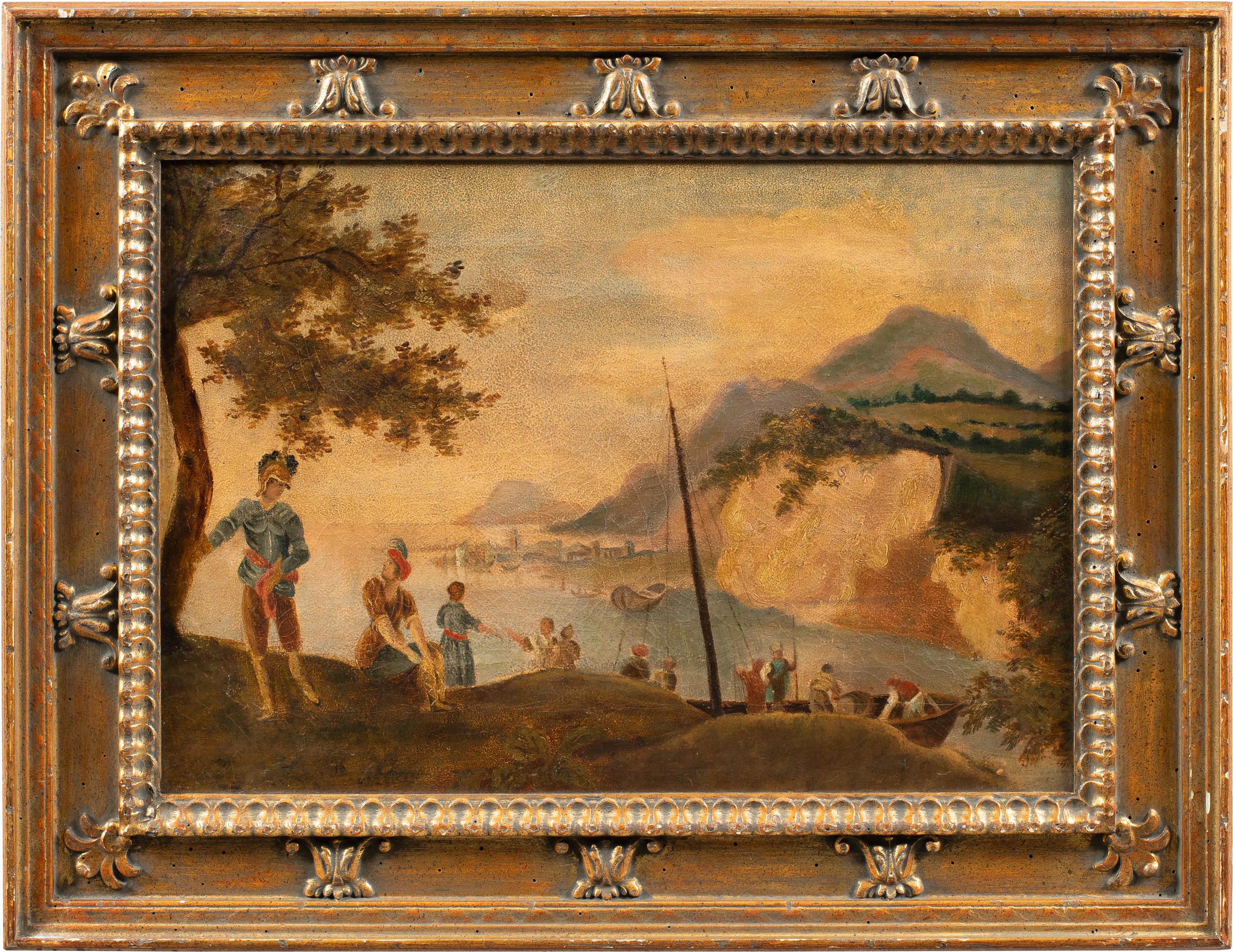 Unknown Landscape Painting - Late 18th century Italian landscape painting - Coastal view - Oil on canvas 