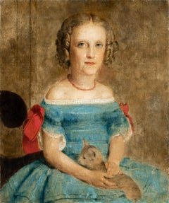 Peinture figurative britannique de la fin du 19e siècle - Portait de fille avec chat - English