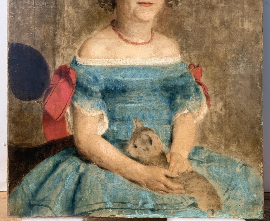 English painter (late 19th century) - Little girl with kitten.

61 x 50cm.

Antique oil painting on canvas, without frame.

Condition report: Original canvas. Good state of conservation of the pictorial surface, with traces of wear and small drops