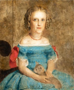 Late 19th century British figure painting - Girl’s portait with cat 