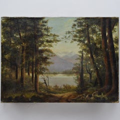 Late 19th Century British Romantic New Zealand Landscape Diamond Lake Oil Canvas