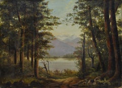Late 19th Century British Romantic New Zealand Landscape Diamond Lake Oil Canvas