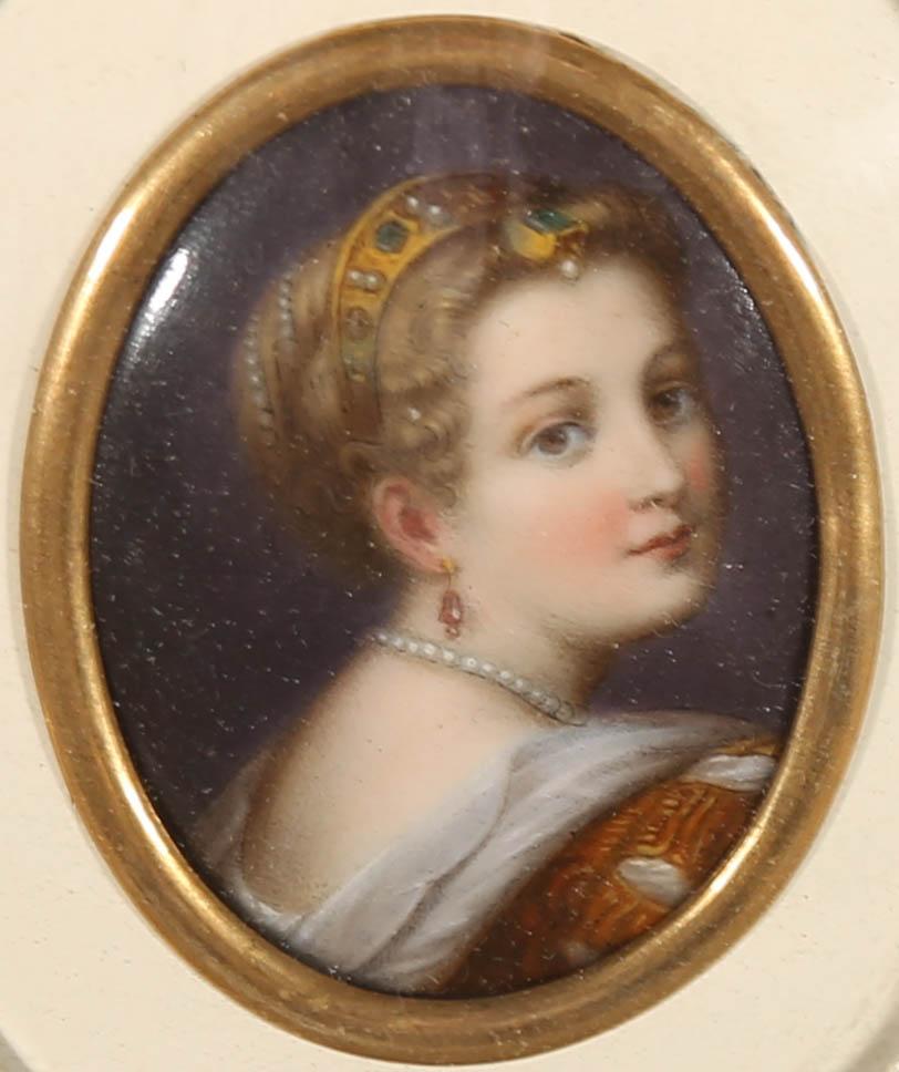 Late 19th Century Enamel Miniature - Portrait of a Wealth Women - Painting by Unknown