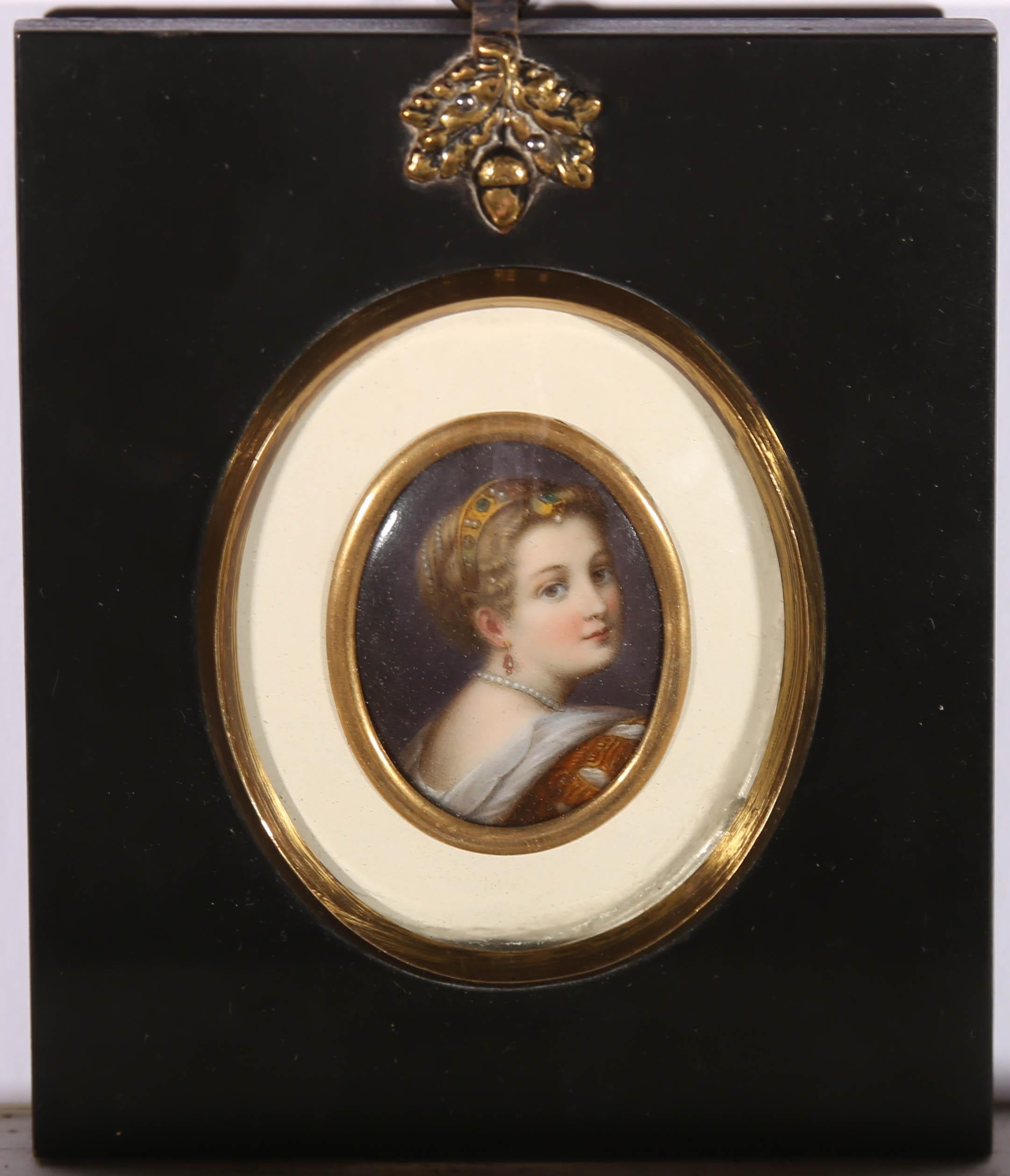 Unknown Portrait Painting - Late 19th Century Enamel Miniature - Portrait of a Wealth Women