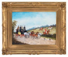 Late 19th century English landscape painting - Hunt scene - Oil on canvas figure