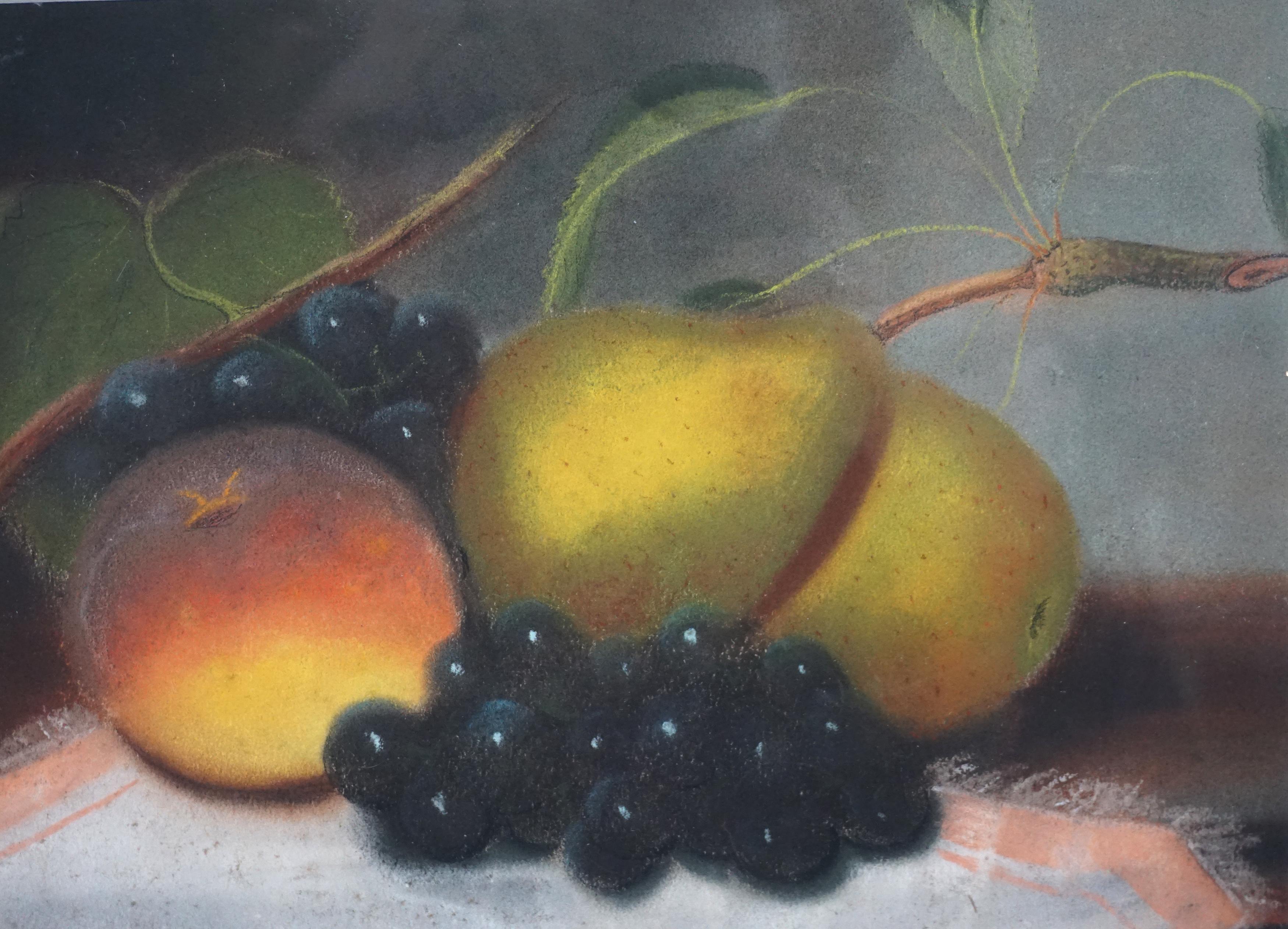 Bodegón de uvas, melocotón y peras al pastel de la English School de finales del siglo XIX - Painting Victoriano de Unknown