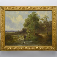 Ende des 19. Jahrhunderts Europäische Sommerpastorale Landschaft Ölgemälde Vergoldeter Rahmen