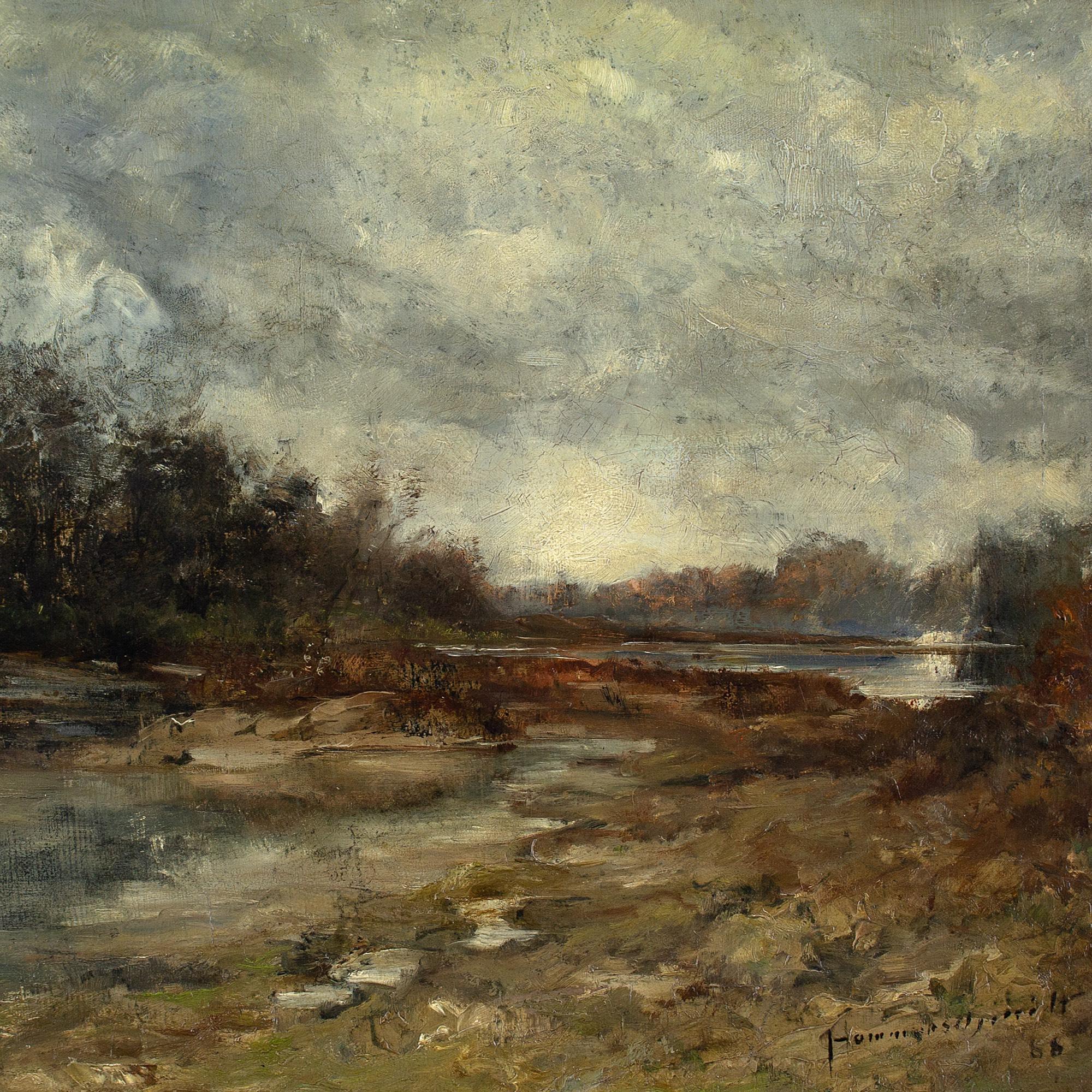 Late 19th-Century German School, Isar Meadows, Munich, Oil Painting 4