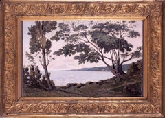 Antique Late 19th Century Impressionist painting of Antibes, France