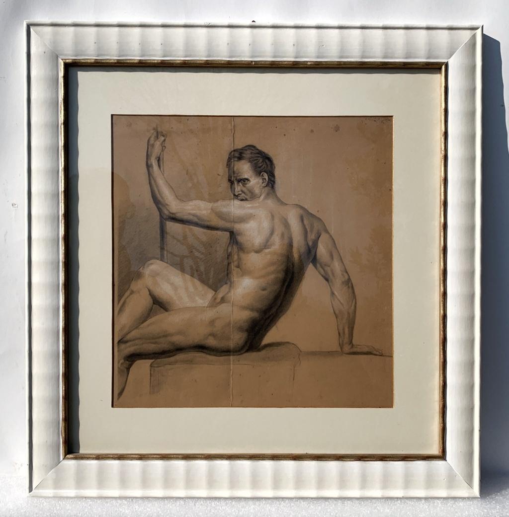 Academic nudes painter - 19th century figure drawing - Pencil paper Italy - Realist Painting by Unknown