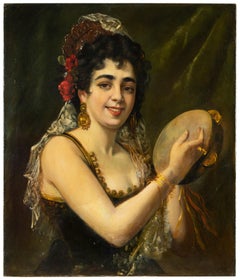 Late 19th century Italian figure painting - Lady - Oil on canvas Naples