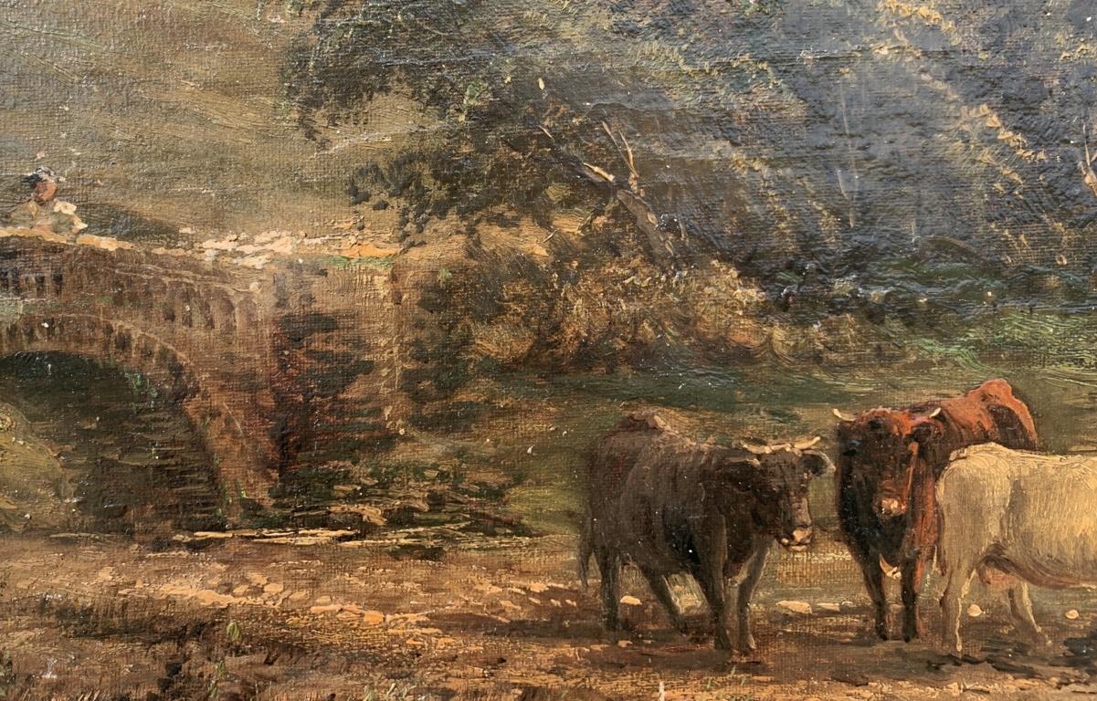 Naturalistic British painter - 19th century landscape painting - Bulls at river  For Sale 1