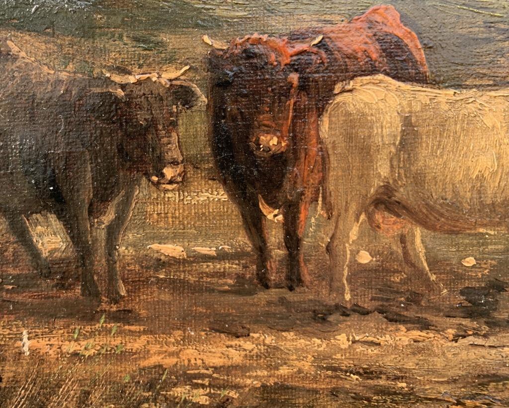 Naturalistic British painter - 19th century landscape painting - Bulls at river  For Sale 2