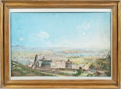 Late 19th century Italian view painting - Pisa Tower - Watercolor Florence Italy