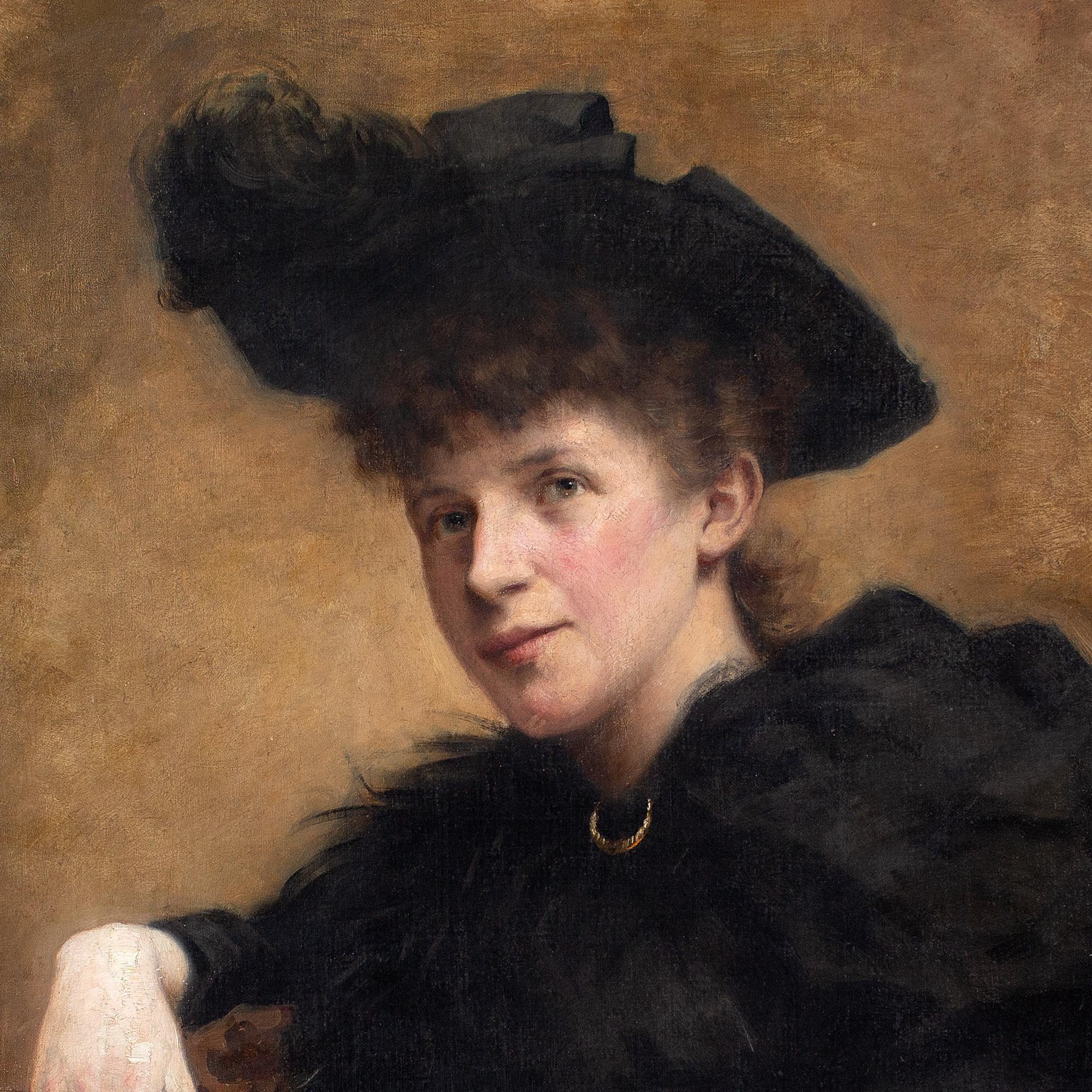 Late 19th-Century, Norwegian Portrait Of A Lady In Black - Brown Portrait Painting by Unknown