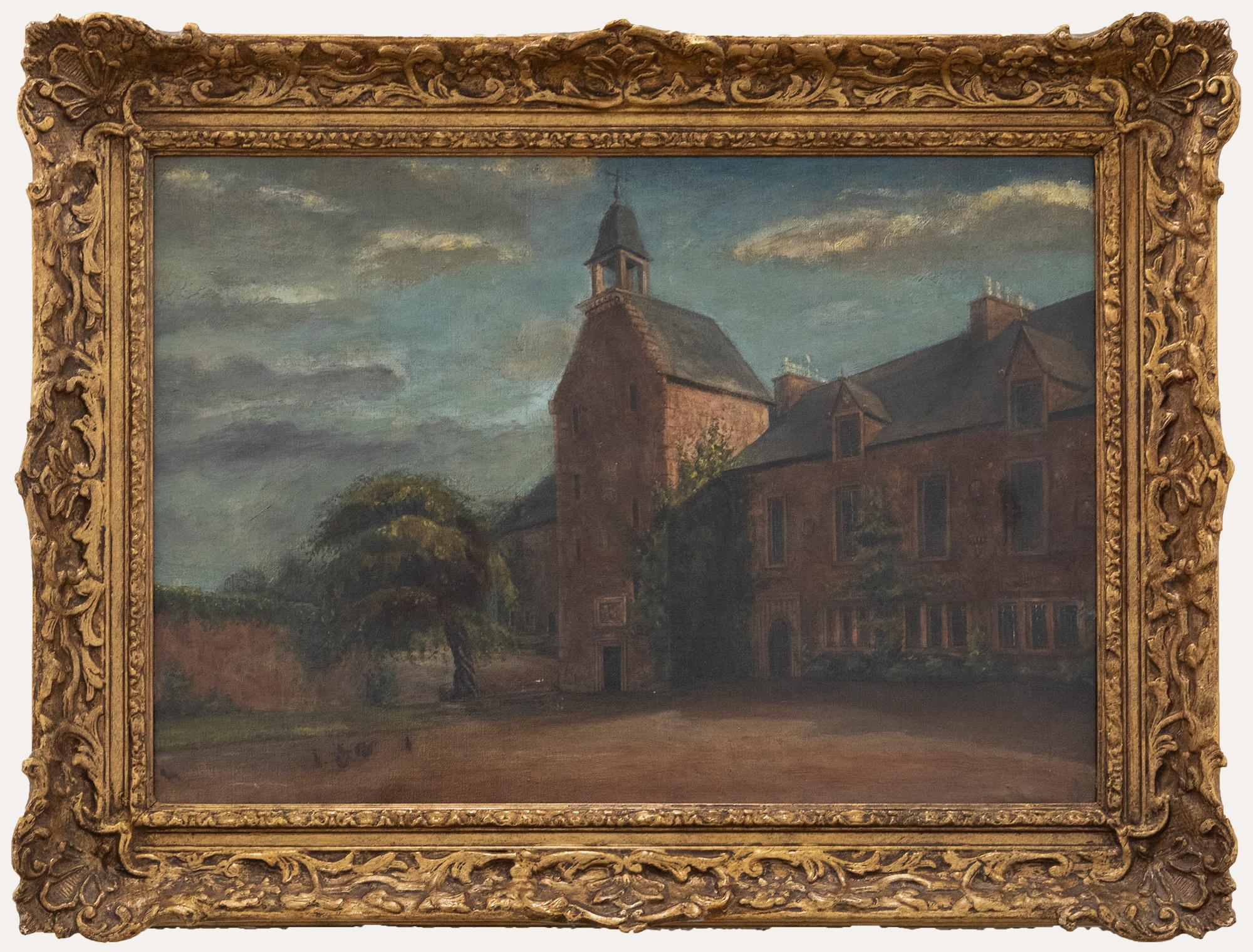 Unknown Landscape Painting - Late 19th Century Oil - A Country House with Chickens