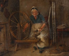 Antique Late 19th Century Oil - A Day Spinning