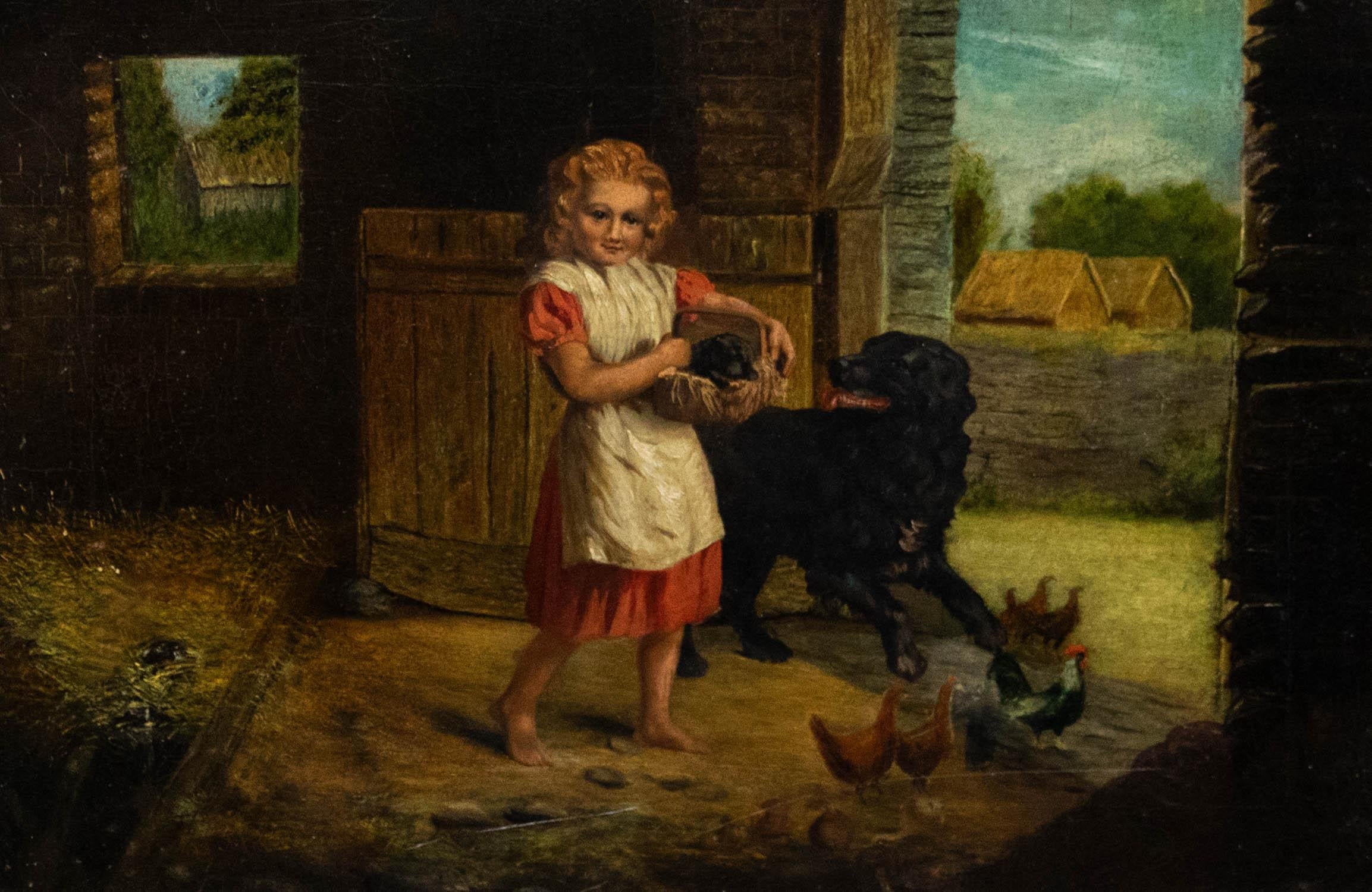 Late 19th Century Oil - A New Puppy - Painting by Unknown