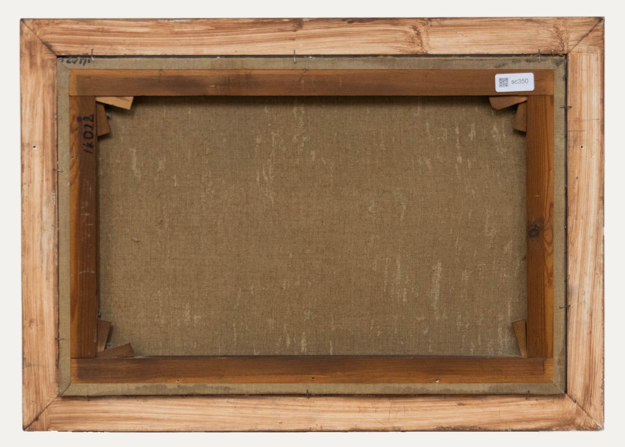 Unsigned. Presented in a gilt composition frame with ornate foliate scrolling. On canvas.
