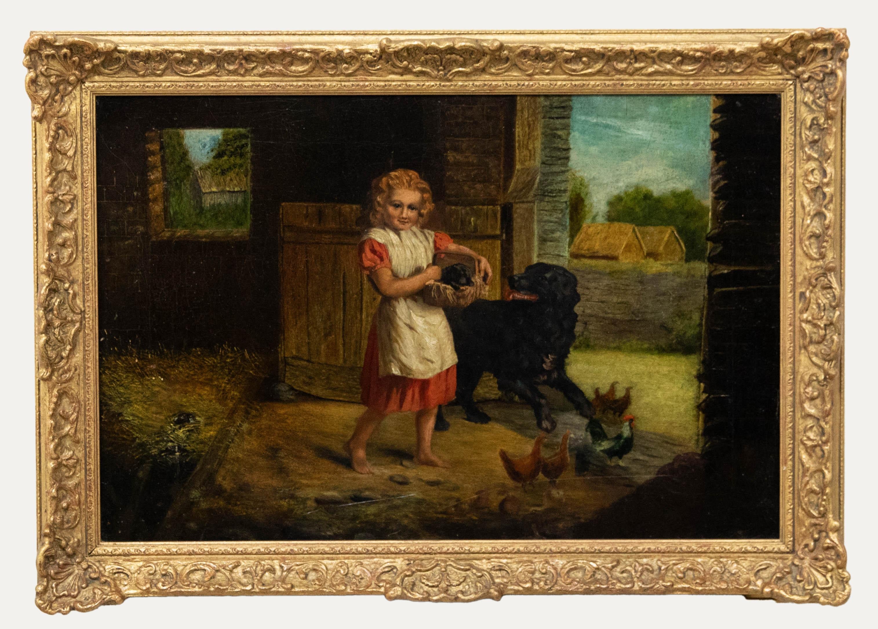 Unknown Figurative Painting - Late 19th Century Oil - A New Puppy