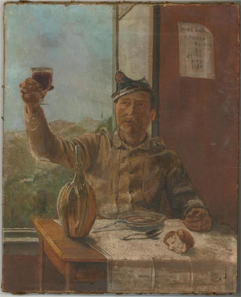 Late 19th Century Oil - A Toast - Brown Portrait Painting by Unknown