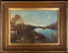 Antique Late 19th Century Oil - Camp By The Lake