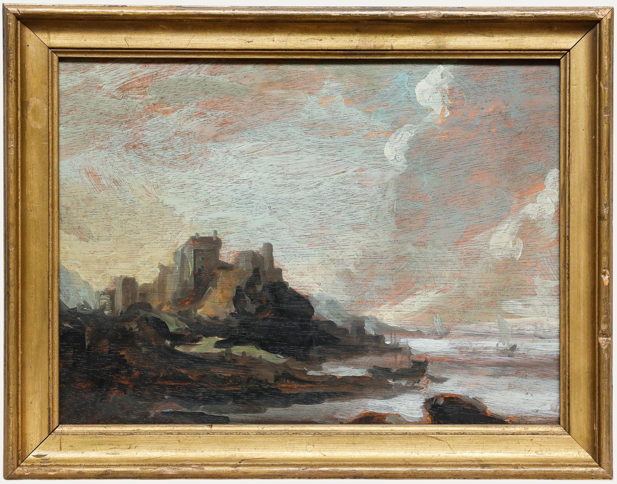 Unknown Figurative Painting - Late 19th Century Oil - Castle en Plein Air