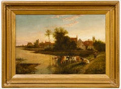 Late 19th Century Oil - Cattle by the Water