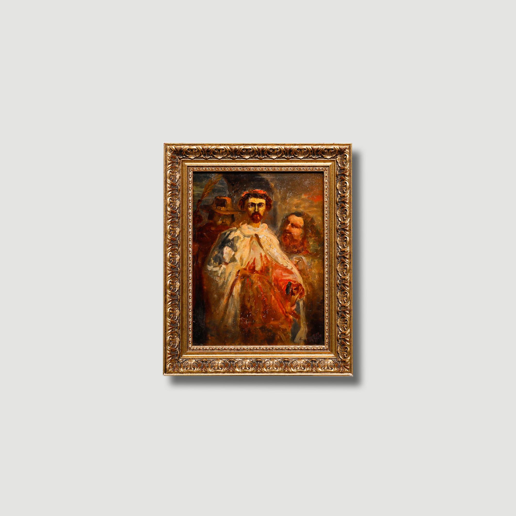 Ölgemälde des späten 19. Jahrhunderts – Klerus mit Figuren – Painting von Unknown