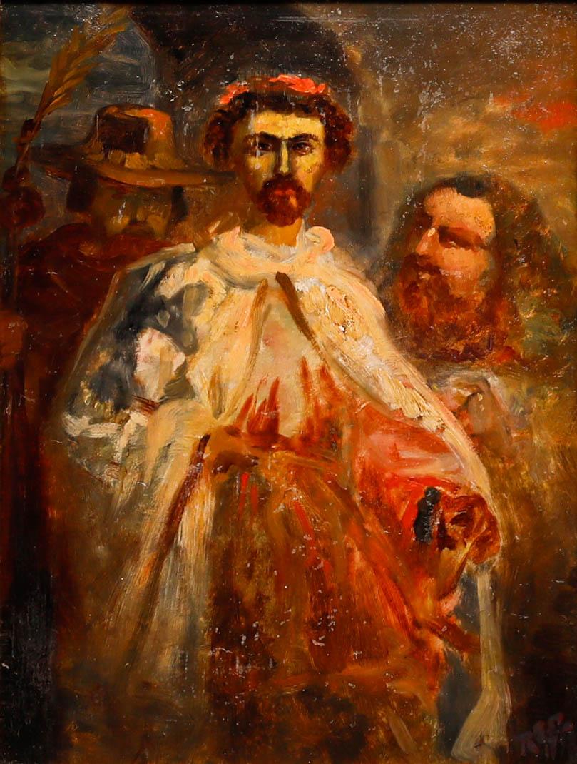 Ölgemälde des späten 19. Jahrhunderts – Klerus mit Figuren (Braun), Figurative Painting, von Unknown