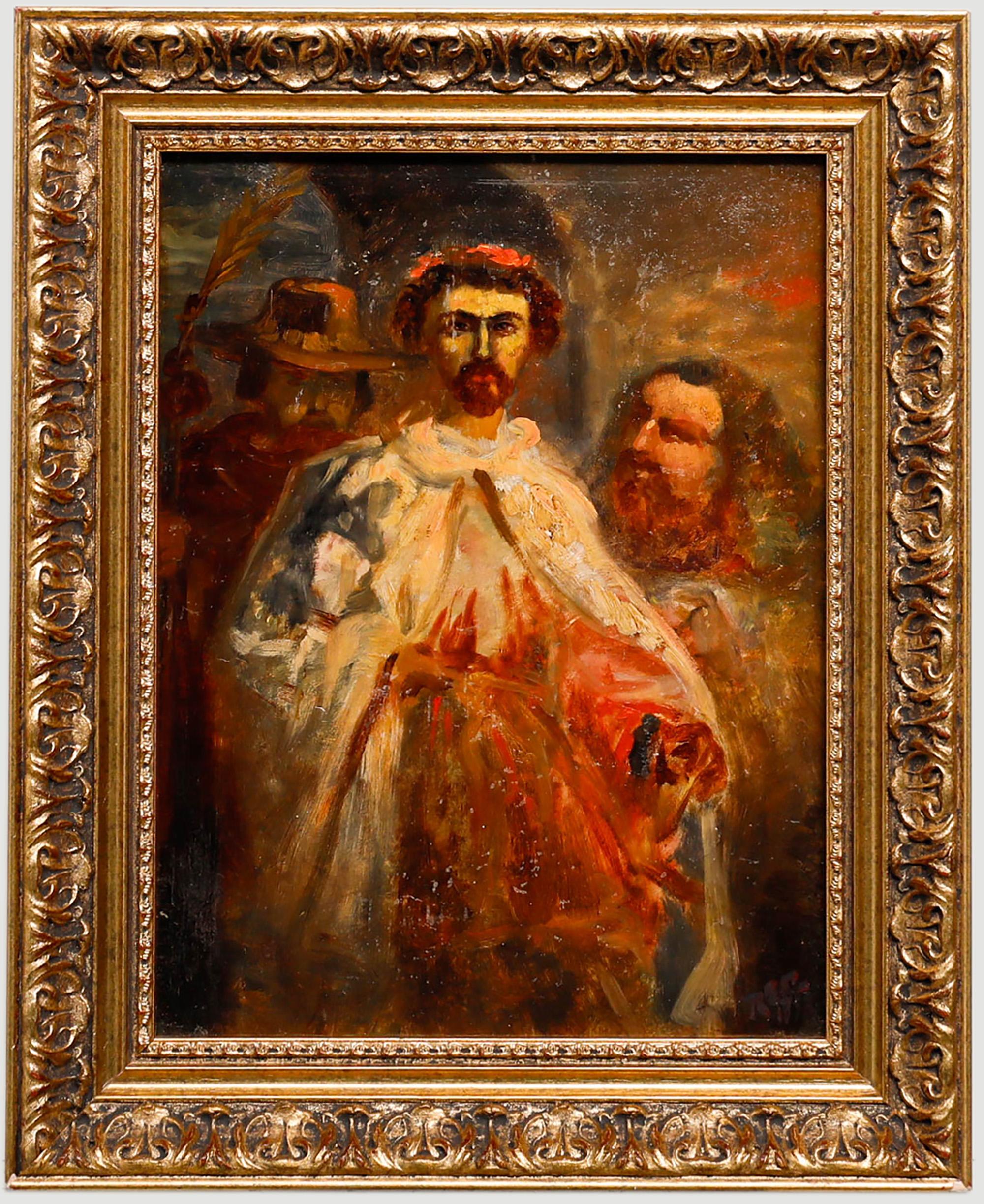 Unknown Figurative Painting – Ölgemälde des späten 19. Jahrhunderts – Klerus mit Figuren