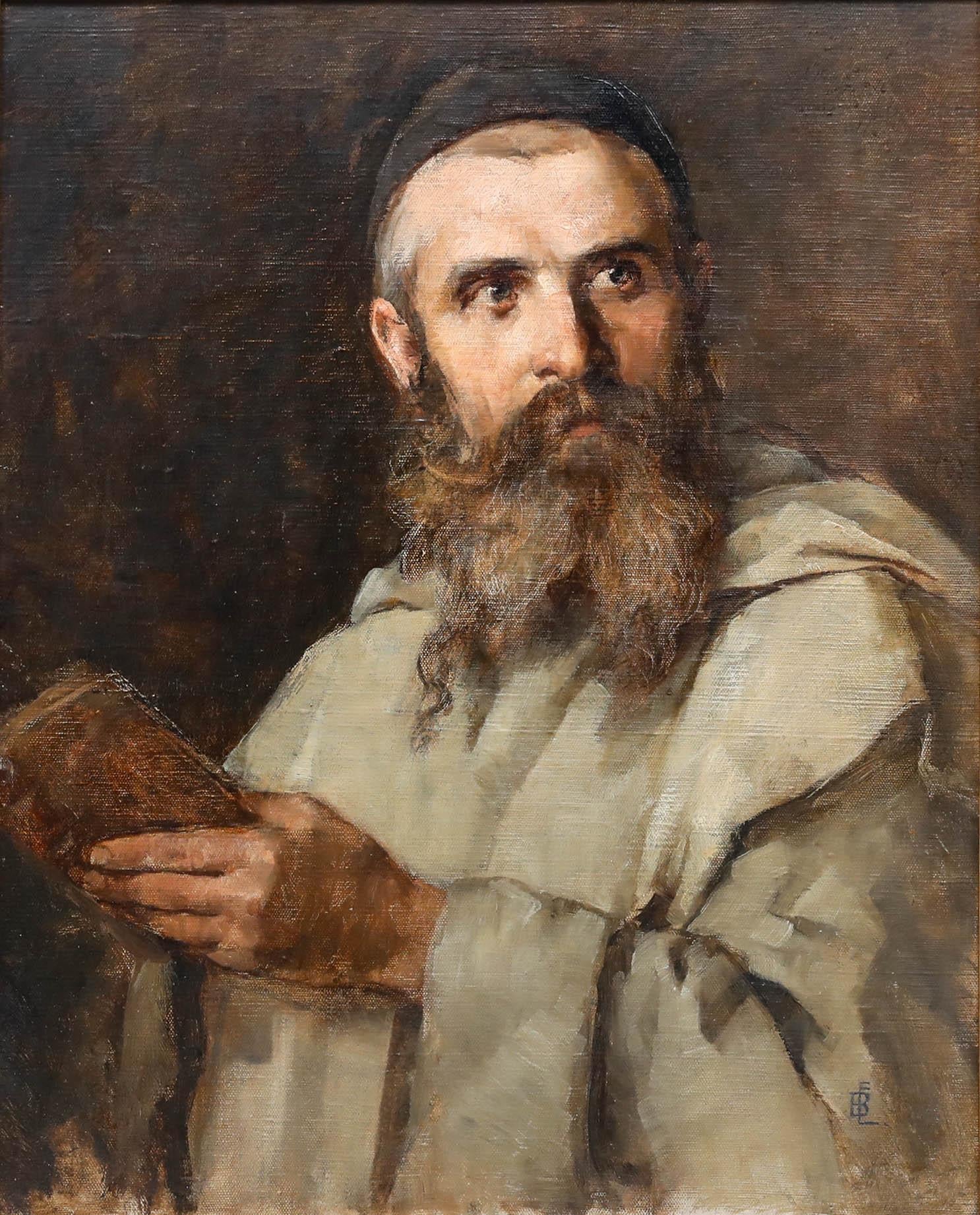 Óleo de finales del siglo XIX - Monje dominico con un libro - Painting de Unknown