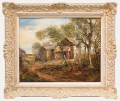 Antique Late 19th Century Oil - Feeding the Chickens