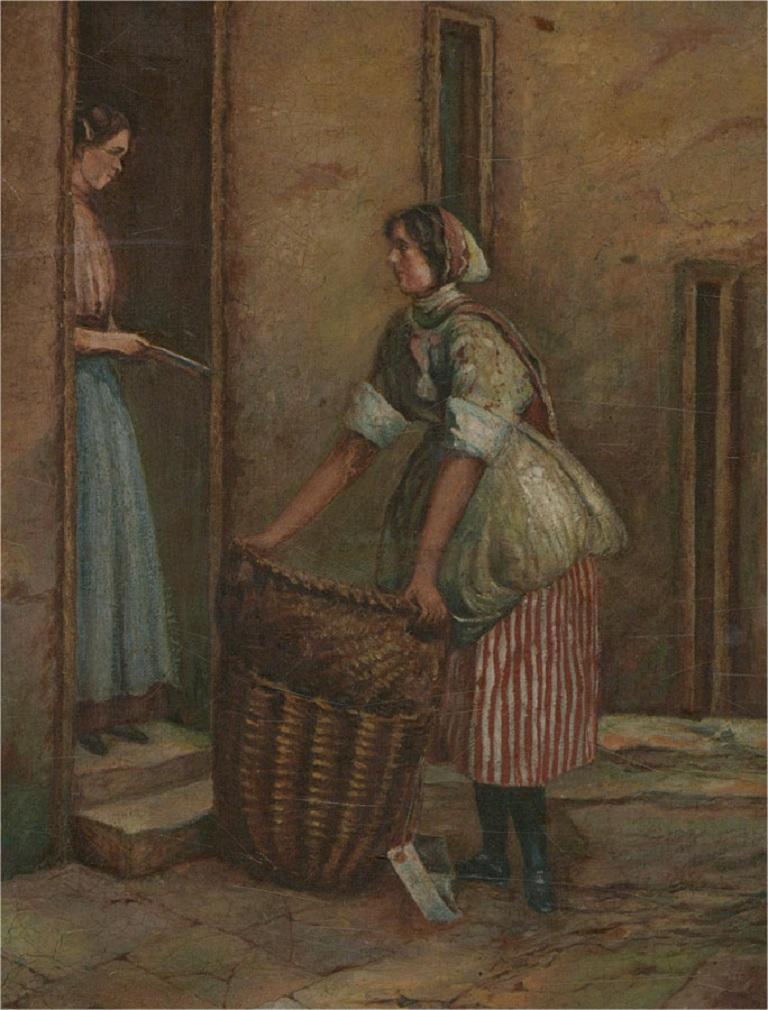 Late 19th Century Oil - Fish Girl - Painting by Unknown
