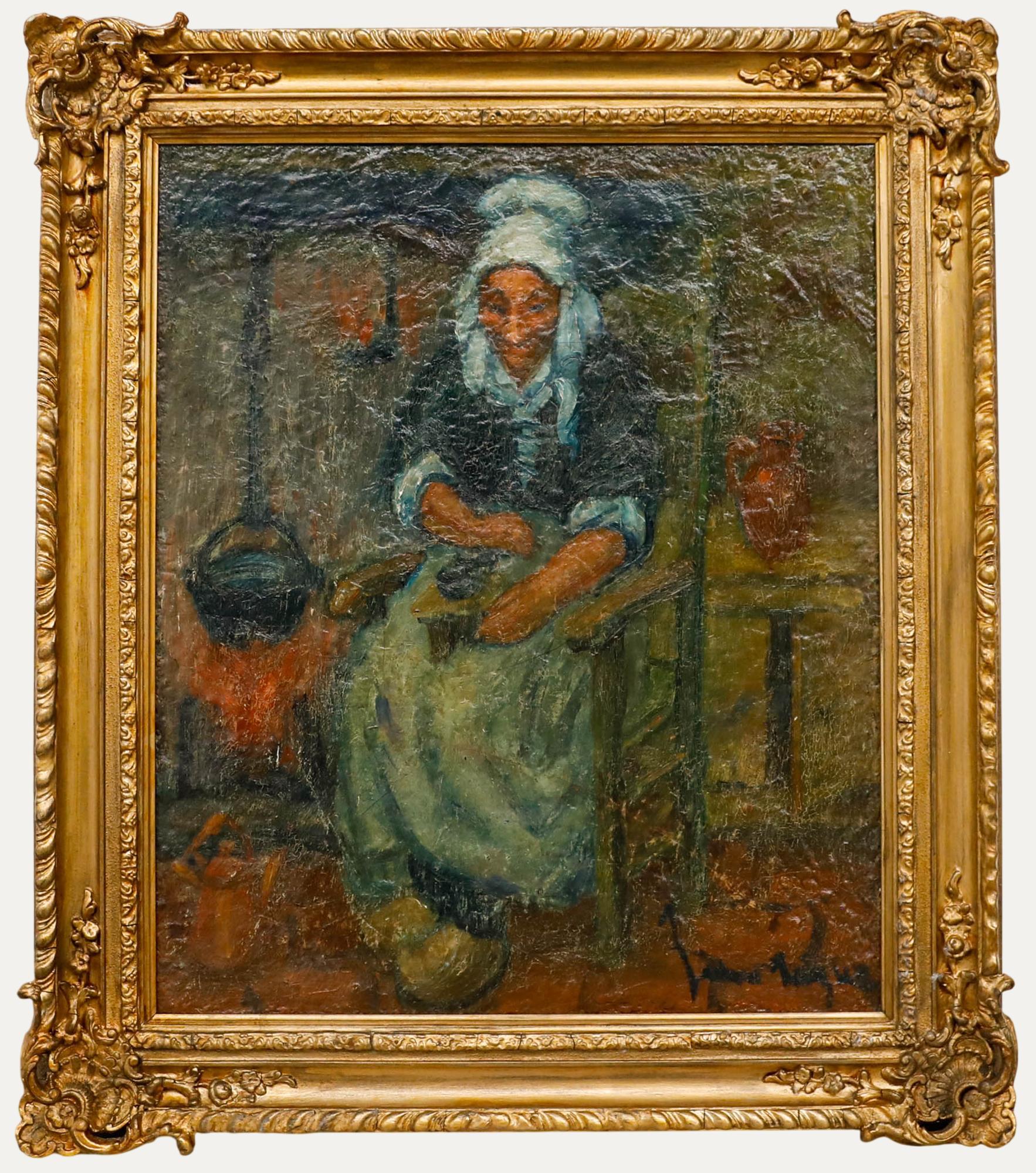 Ende 19. Jahrhundert Öl - Flämische Frau