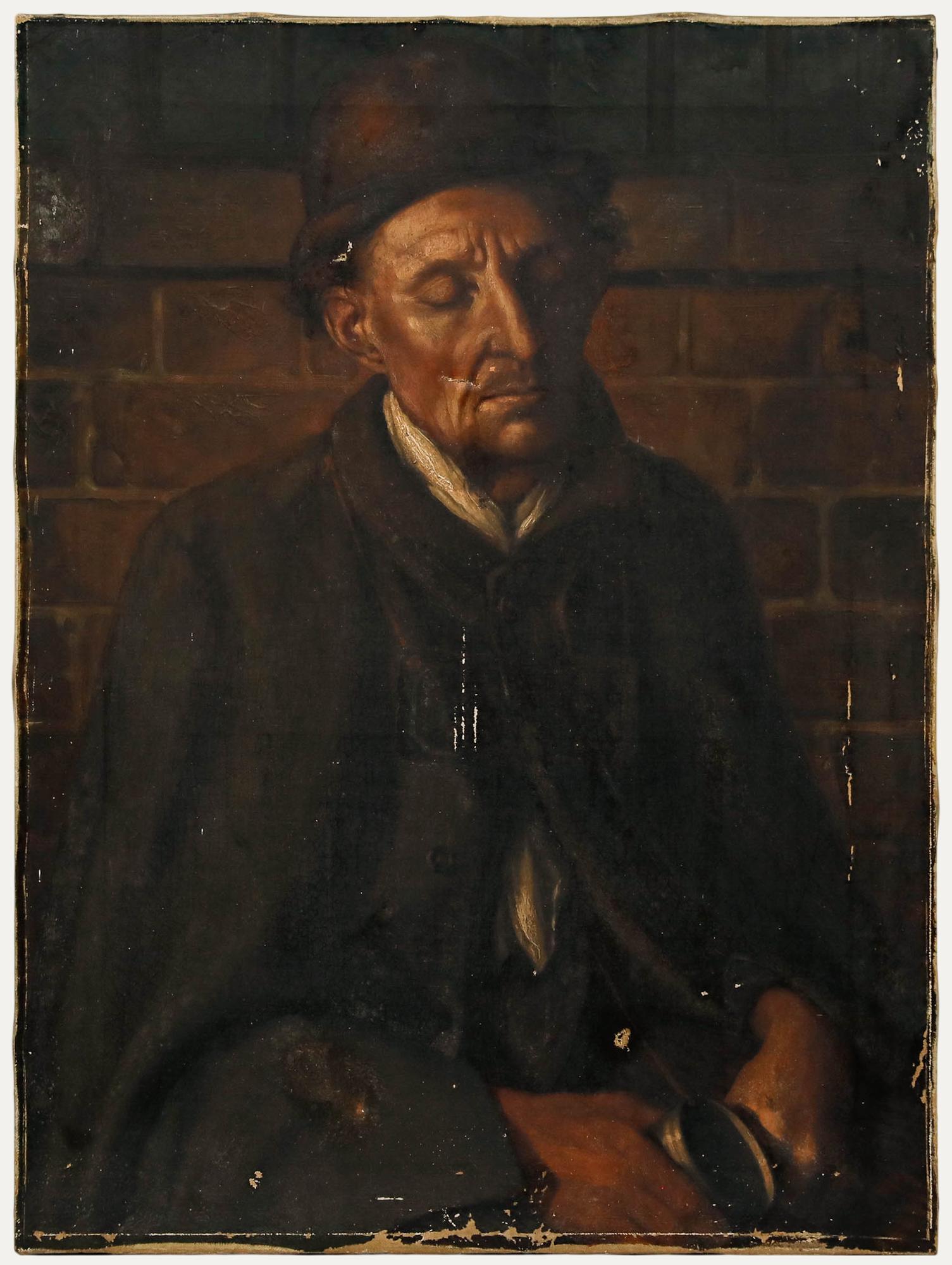 Olio per restauro della fine del XIX secolo - Ritratto di mendicante stanco
