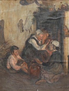 Late 19th Century Oil - Gathered Around the Fire