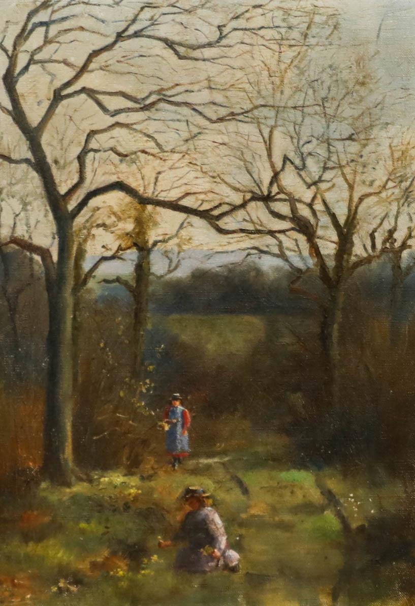 Huile de la fin du 19e siècle - La cueillette des primevères - Painting de Unknown