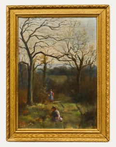 Huile de la fin du 19e siècle - La cueillette des primevères