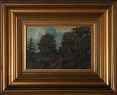 Antique Late 19th Century Oil - Lakeside Trail