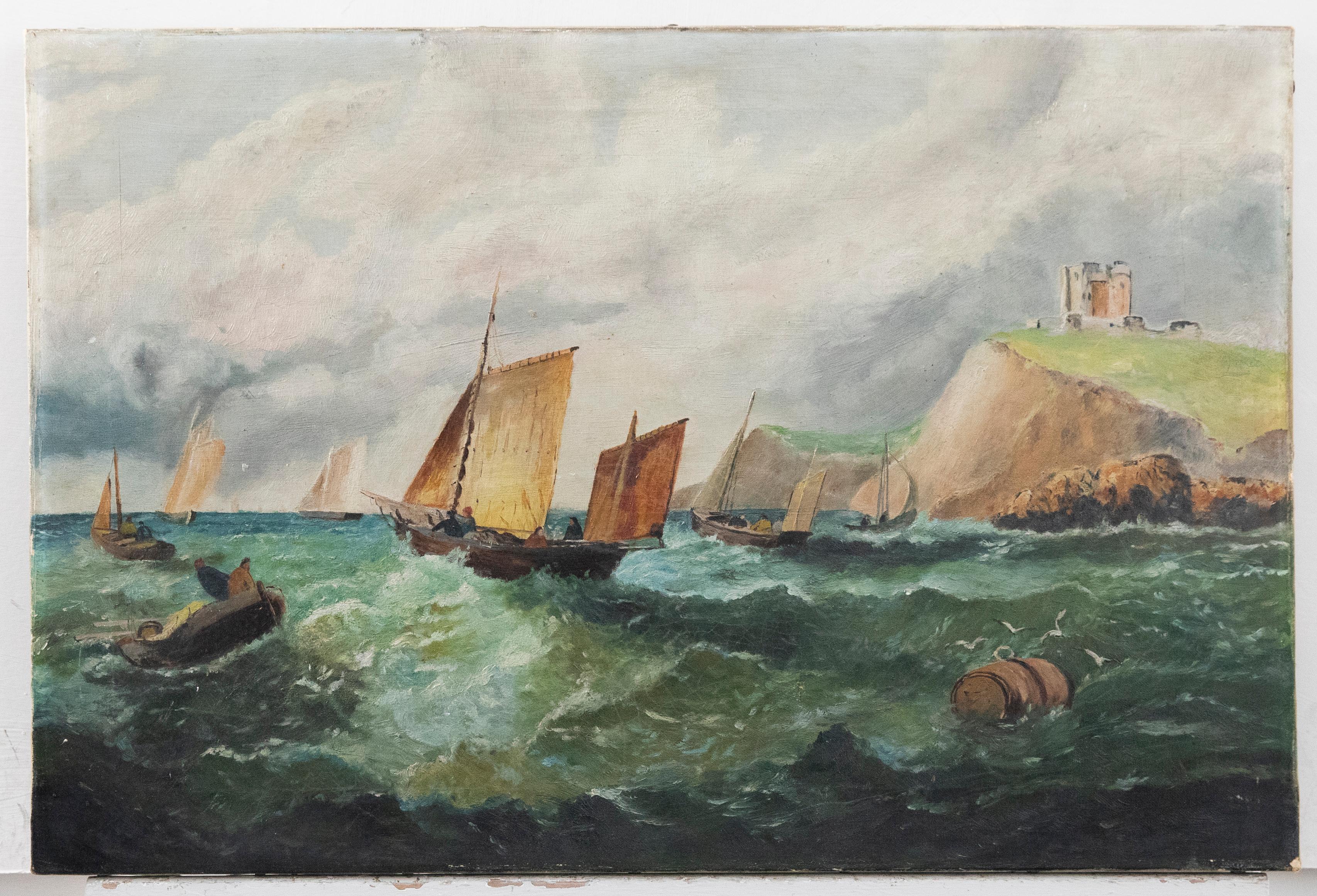 Late 19th Century Oil - Leaving Whitby Harbour - Painting by Unknown