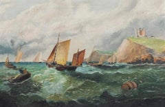 Ölgemälde des späten 19. Jahrhunderts – Whitby Harbour mit Lederbezug