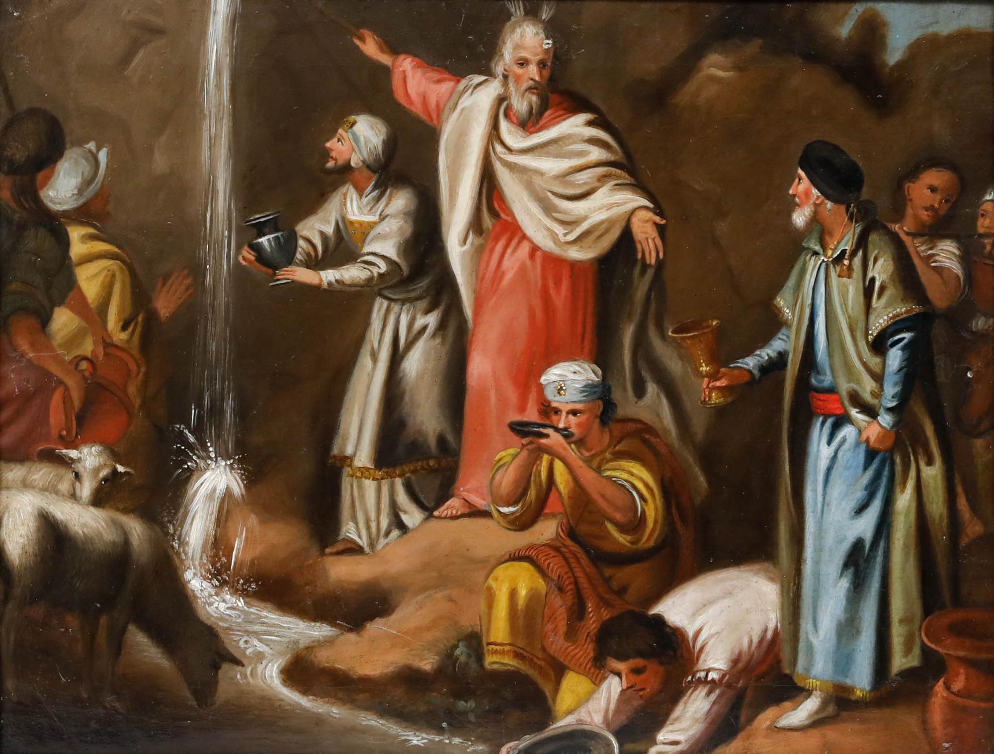 Öl aus dem späten 19. Jahrhundert - Moses schlägt auf den Felsen – Painting von Unknown