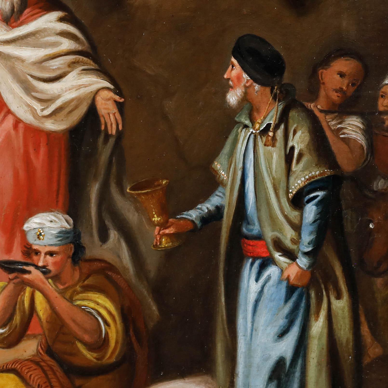 Öl aus dem späten 19. Jahrhundert - Moses schlägt auf den Felsen (Braun), Figurative Painting, von Unknown