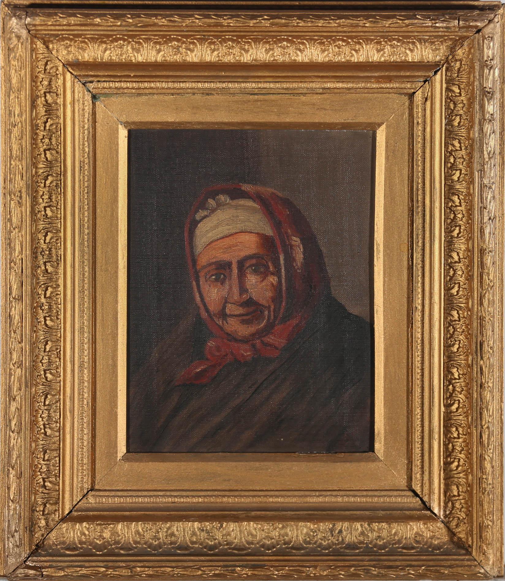Unknown Portrait Painting - Late 19th Century Oil - Old Babushka