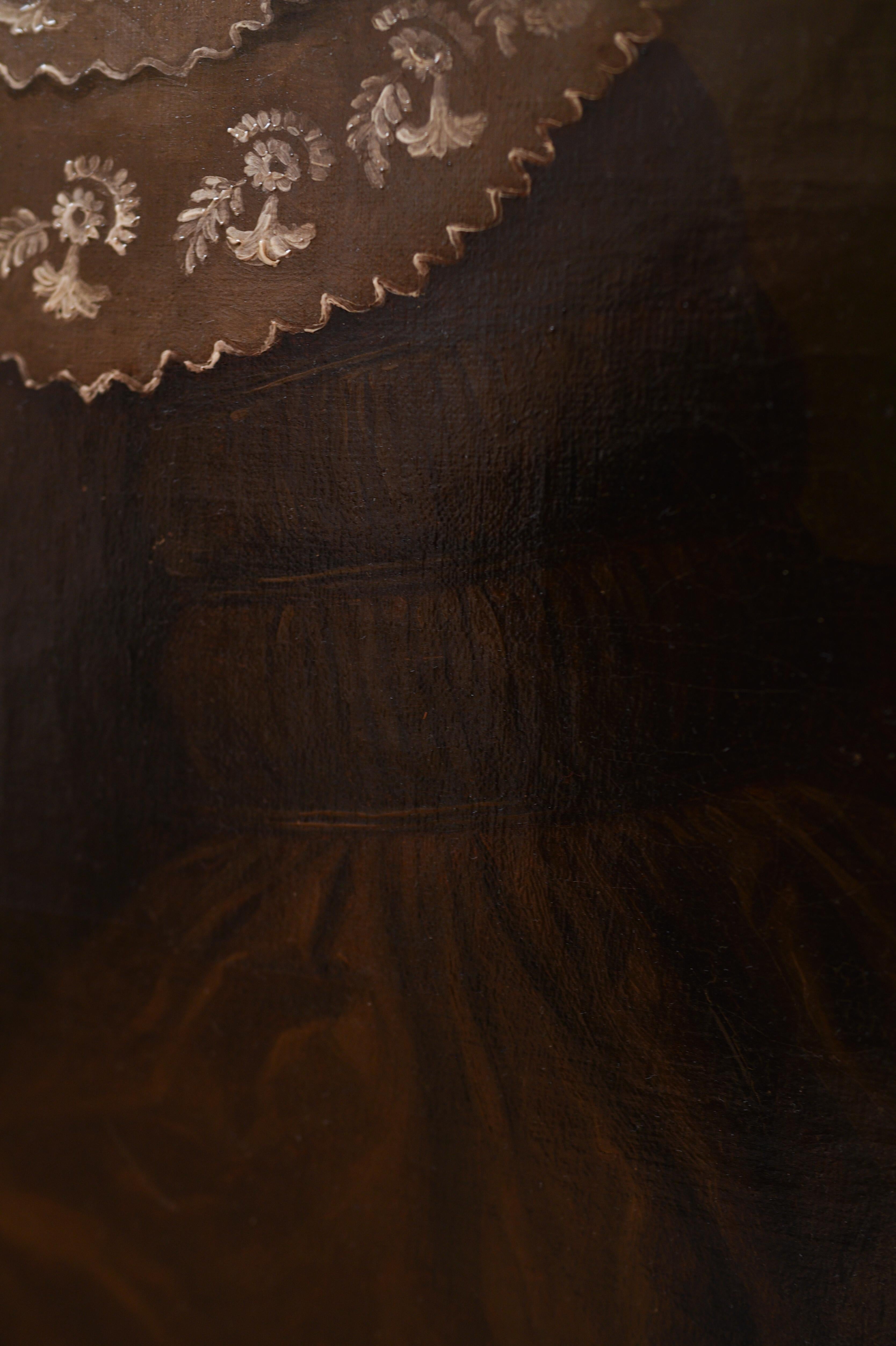 Fin du 19e siècle, huile sur carton, portrait d'une dame avec un livre et de la dentelle  en vente 7