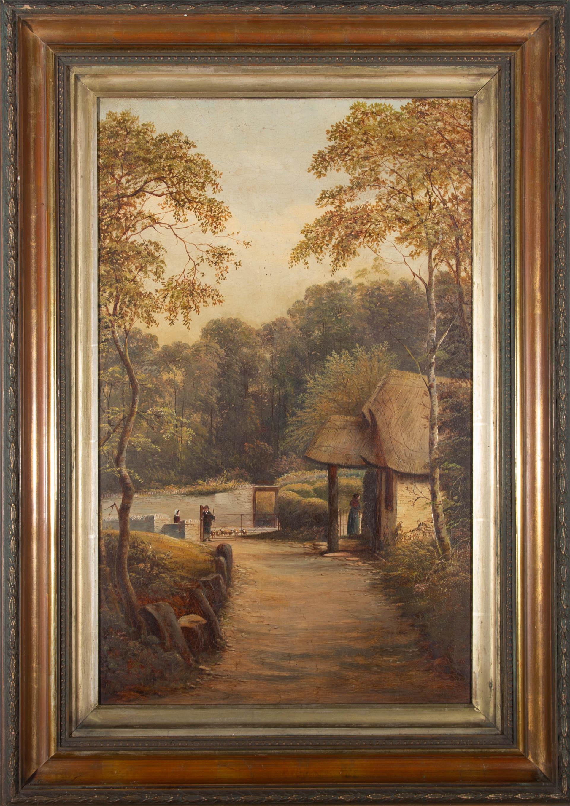 Unknown Landscape Painting - Late 19th Century Oil - Pastoral Life