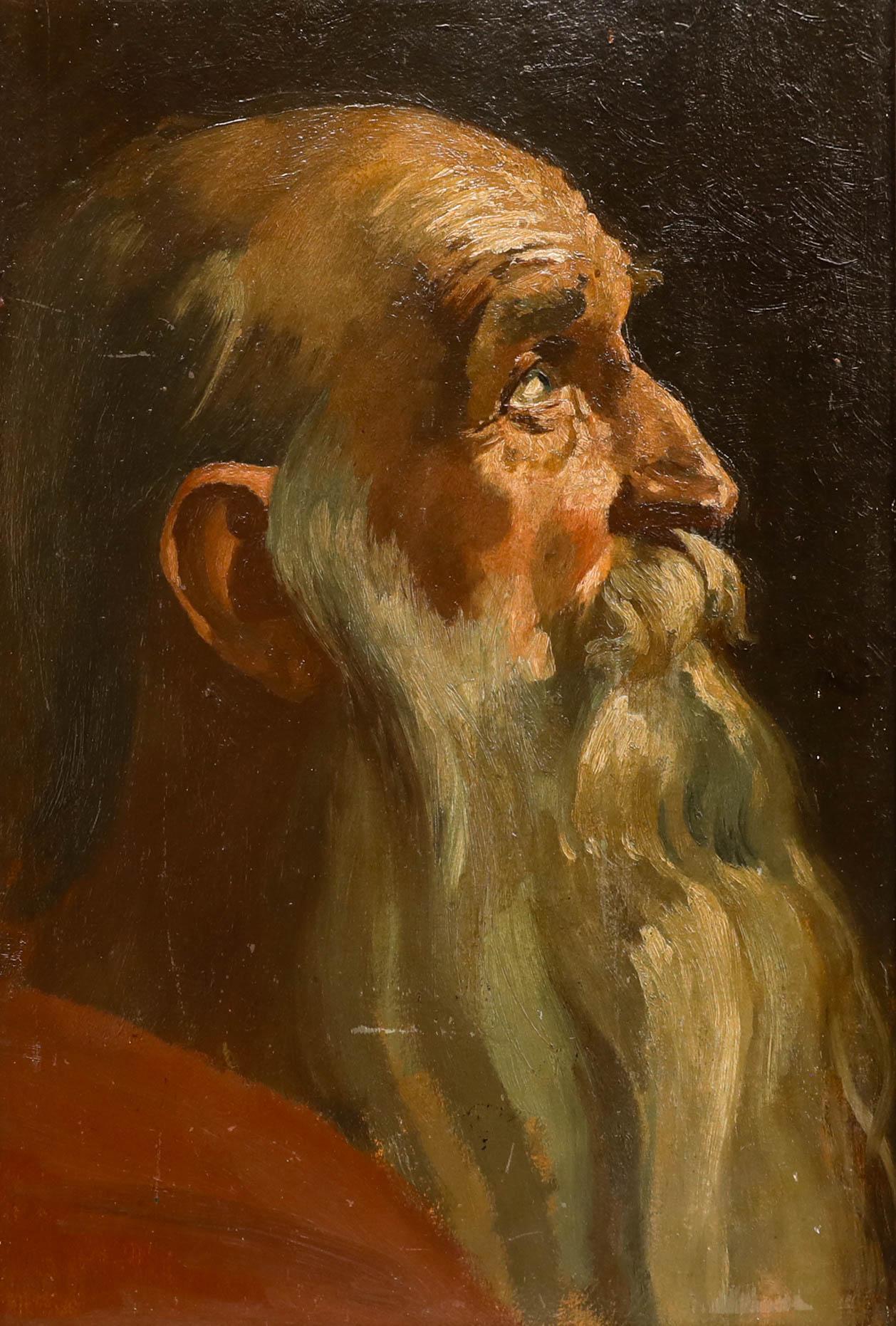 Öl des späten 19. Jahrhunderts - Porträt eines alten Mannes – Painting von Unknown