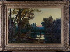 Antique Late 19th Century Oil - River at Dusk