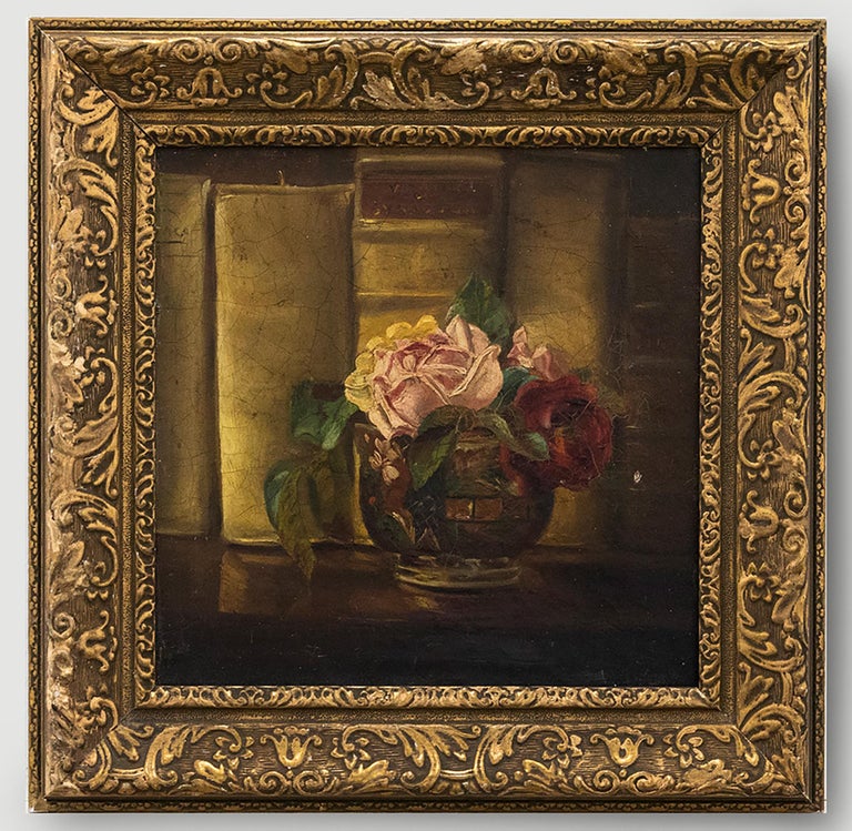 19th Roses Unknown - Late 19th Century Oil - Roses on the Bookshelf For Sale at ...